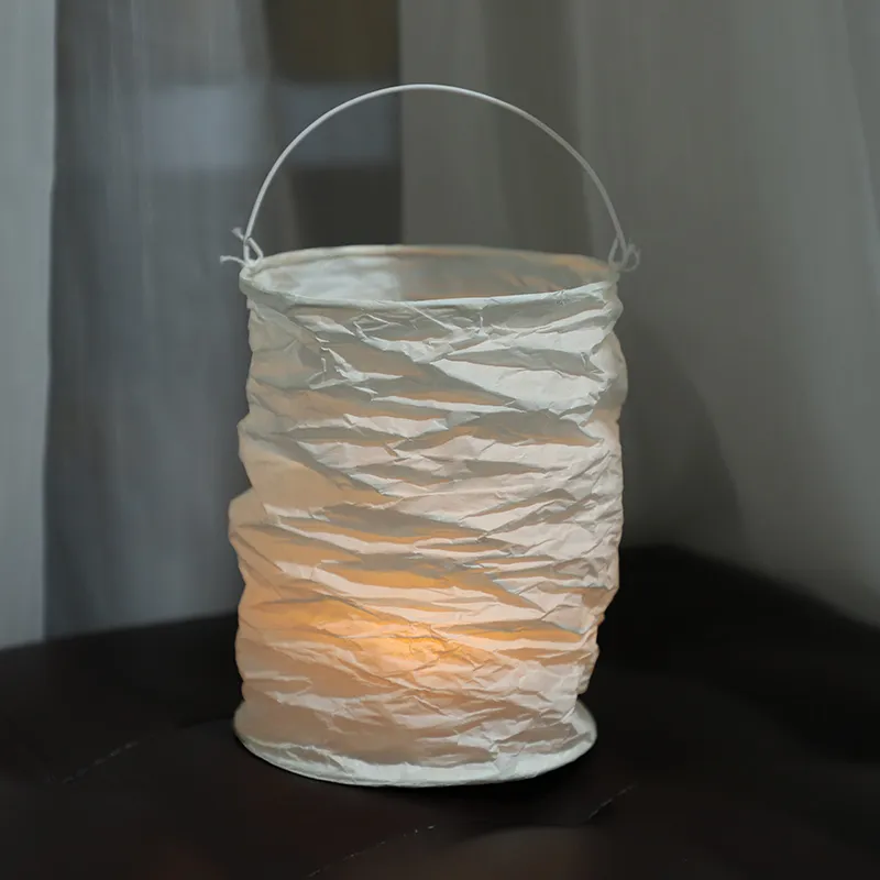 6 pezzi decorativi bianchi cilindrici lanterna di carta appesa lampion con portacandele in metallo decorazione della festa nuziale sfondo 220527