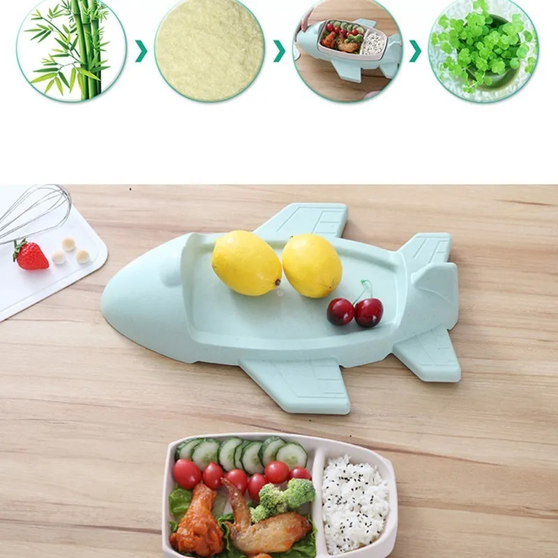 Platos para bebés infantiles para niños pequeños Plato con forma de coche de dibujos animados Plato de alimentación de fibra de bambú Vajilla para niños Platos de comida para niños separados para bebés 220512