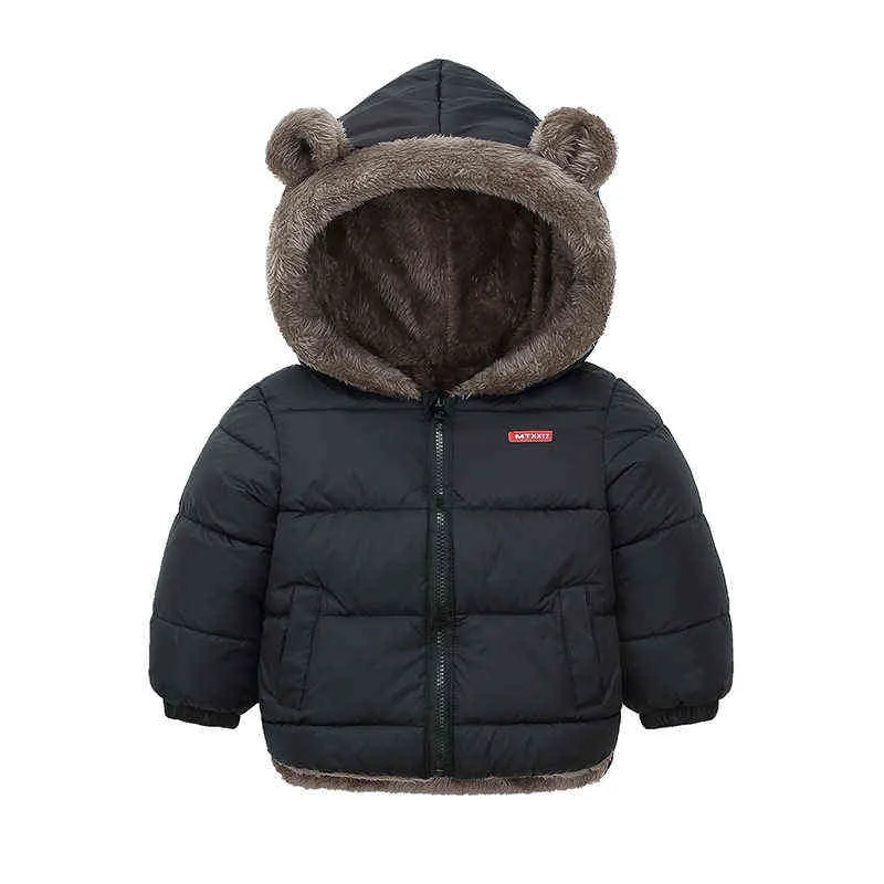 2022 Winter Boys Down Jackets 2-6 Year Autumn Fashion Baby Girls Cartoon Bear Coat Hooded Outerwear Children Coats Jackets J220718