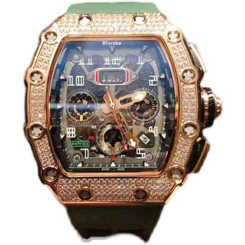 Uxury Watch Date Richa Watch Sky Star Wine Barrel Men's Diamond Inlaid Large Dial Hela Automatic Mechanical RM011