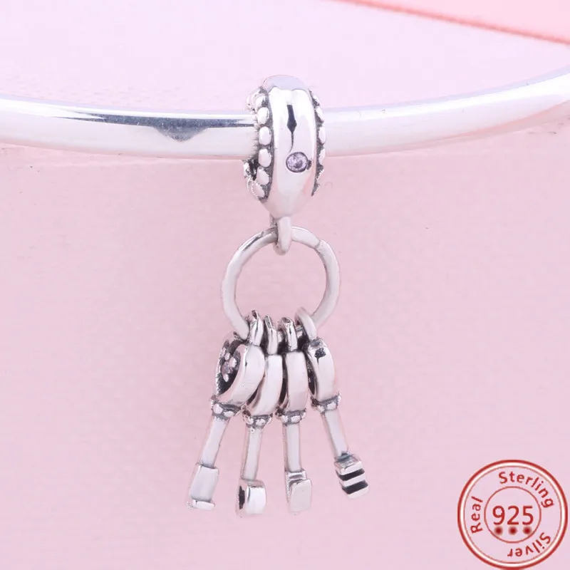 925 Sterling Silver Ciondola Charm Lock Key Lucchetto Cuore Love Pendant Moda Hollow Bead Fit Pandora Charms Bracciale Gioielli fai da te Accessori