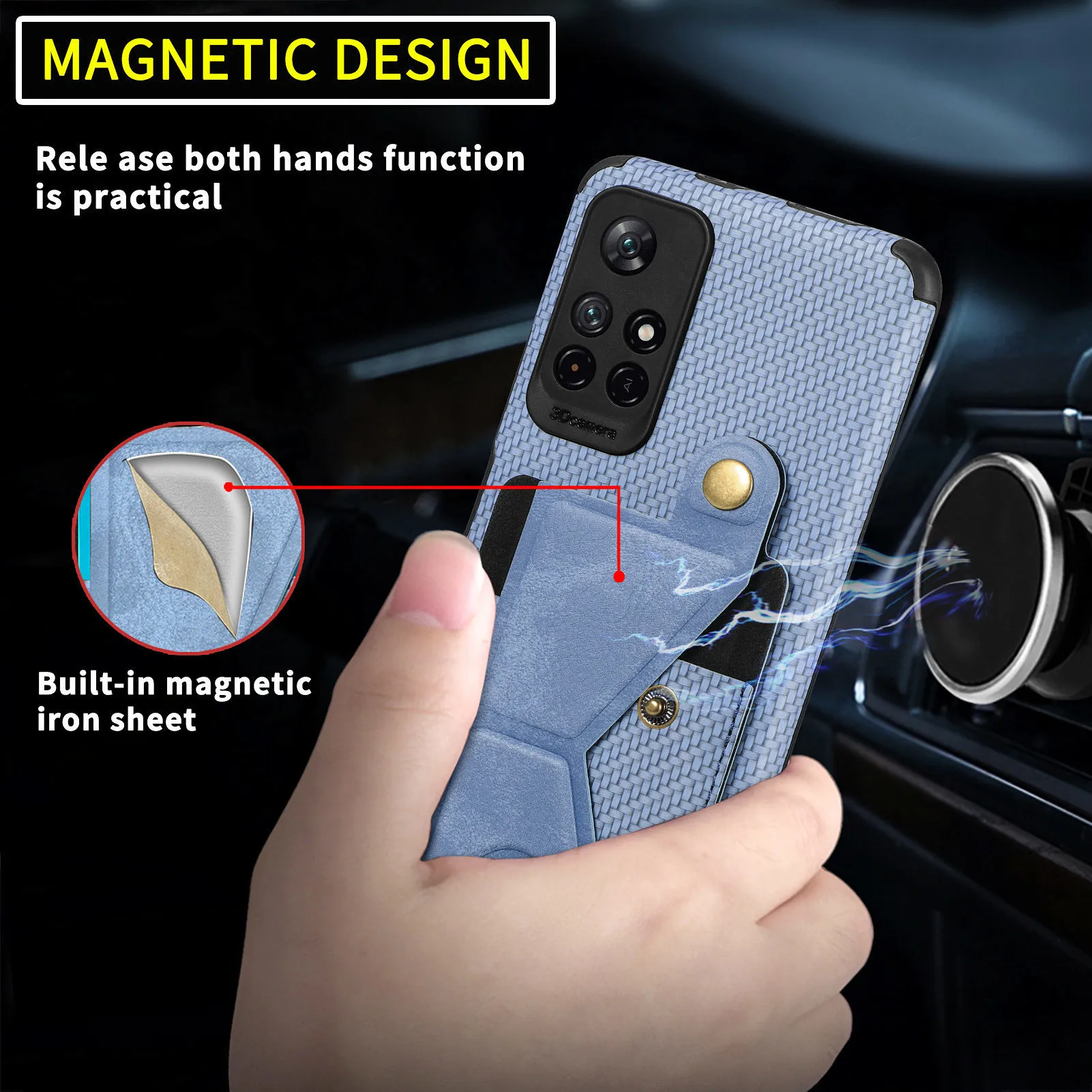 Fiber Pattern Soft TPU Cases For Xiaomi Mi 11i 11 10T Lite Poco X3 NFC F3 Redmi Note 11 10 Pro 11S 10S Magnetic Card Holder Cover