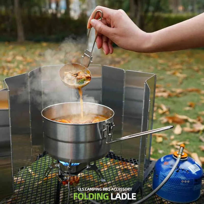 Utomhus vikbar spatula soppsked turner slev köksredskap köksredskap för camping BBQ Backpacking Picnic Barbecue vandring Y220530