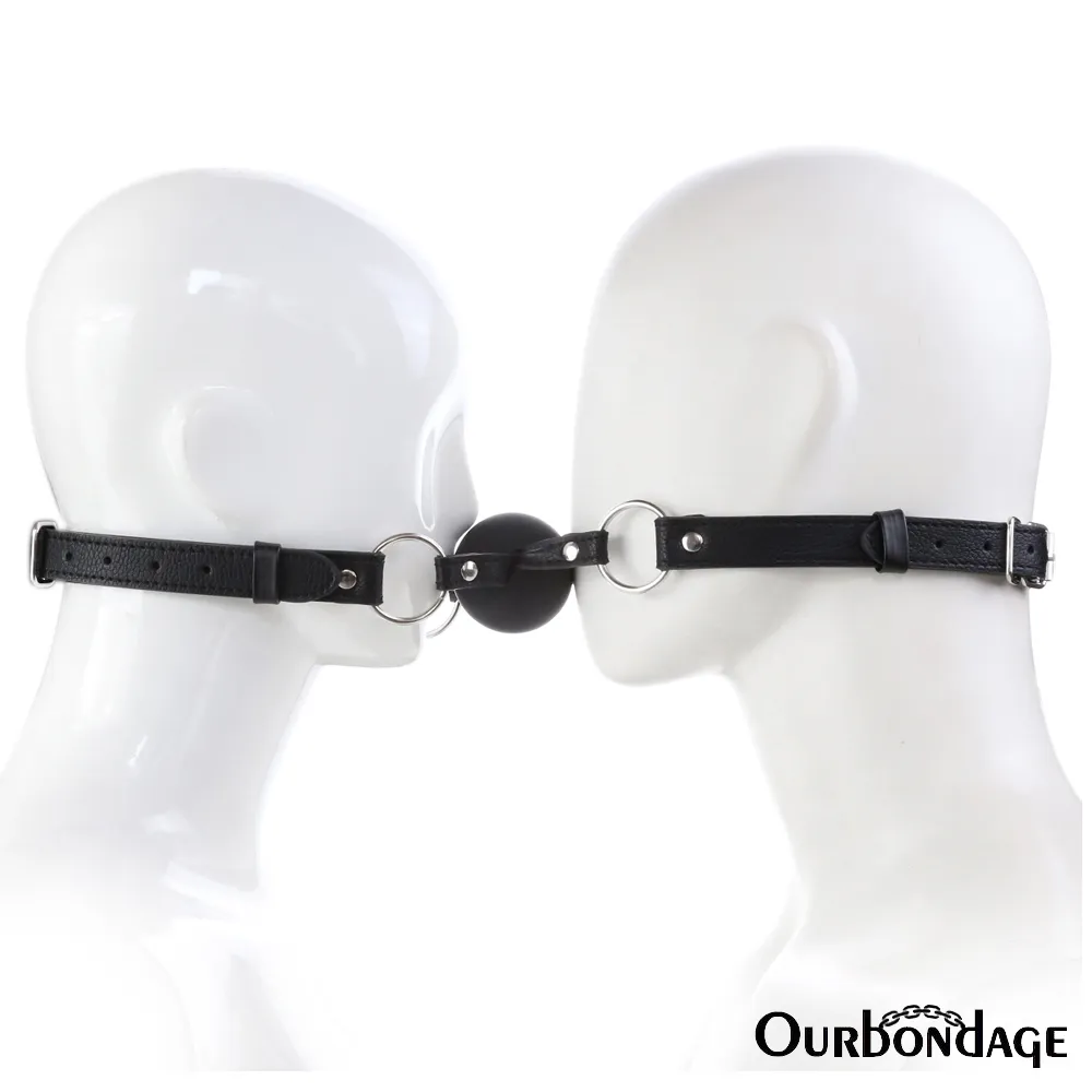 Ourbondage PU Leather Ball Gag With Double Strap Open Mouth Face to Muzzle BDSM Bondage For Women sexy Toys
