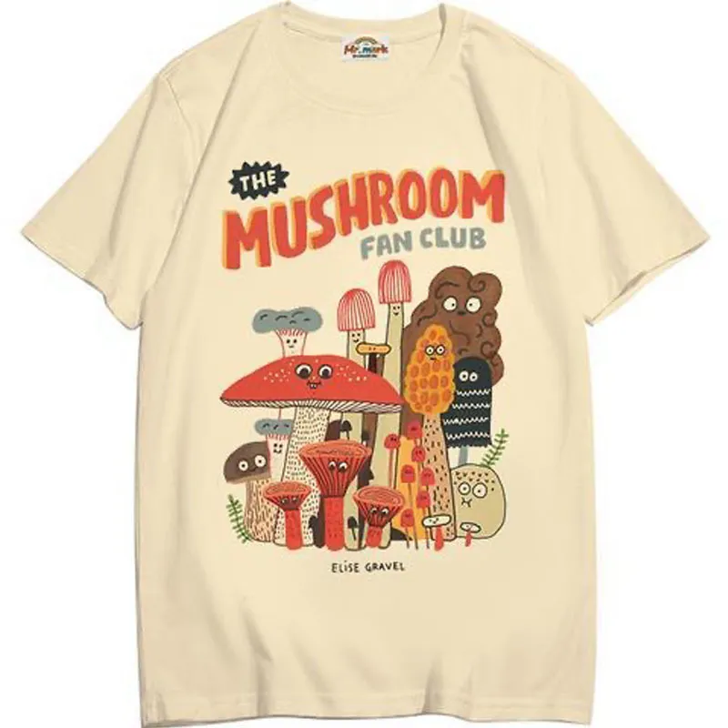 The Mushroom Cute Women's T Shirt Harajuku Vintage 80s 90s Bomull Kortärmad Kawaii Grafisk Rolig Tee Streetwear Kläder 220414