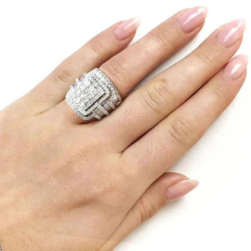 Anéis de casamento vintage feminino branco cristal pedra anel clássico cor prata para mulheres charme noiva quadrado grande noivado setwedding262j