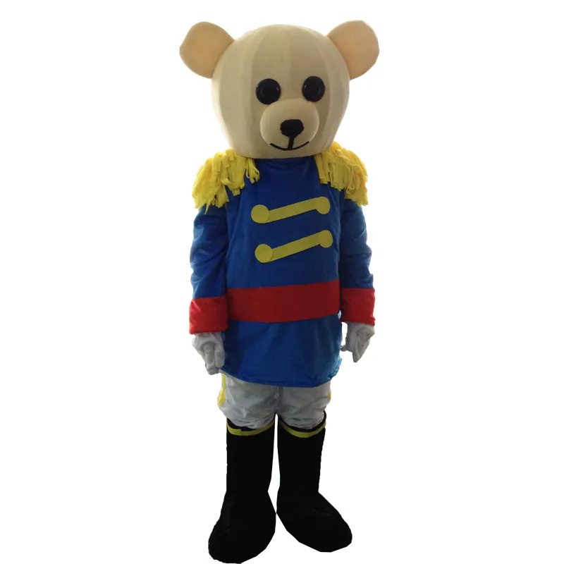 Traje de la muñeca de la mascota Traje de la mascota del oso panda Apariencia de dibujos animados del oso lindo con el uniforme del caballero Traje de carnaval de la mascota del tema de lujo para adultos