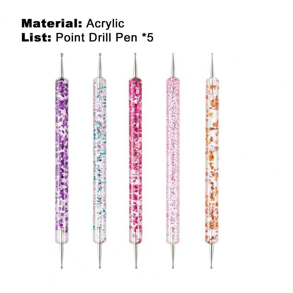 Set UV Gel Painting Nail Art Dotting Pen Acrylic Handle Rhinestone Crystal 2 Way Brush Salon Decoration Manicure Tools Kit Puntpen