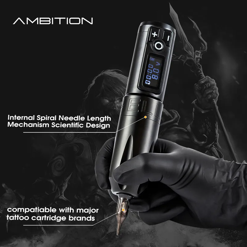 Tattoo Machine Ambition Portable Wireless Pen Litium Batteris strömförsörjningsblock 1650mAh LED Digital Display Equipment 220829