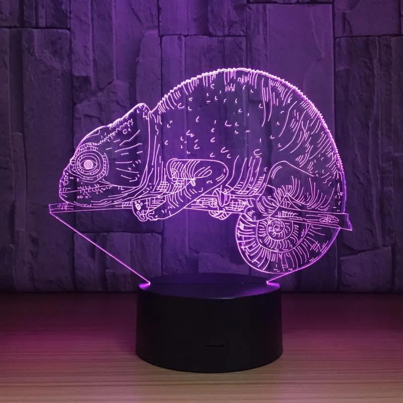 Light Lights Chameleon 3D LAMP Lizard Table 7 ألوان LED LED عن بُعد Touch Lightlight USB Lampara Baby Sleeping Indoor Decornight275i