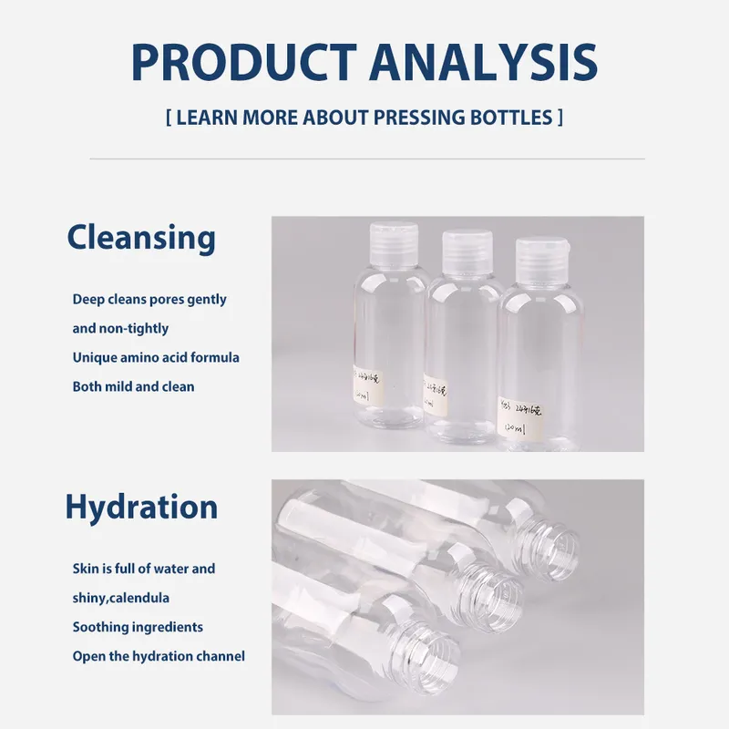 50st 5-100 ml Plast PET Flip Lotion Bottles Partihandel Clear Cosmetic Exempel Container Mini Travel Fill Injektionsflaskor 220726