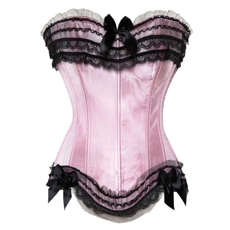 Sexig satin spetsöverdrag korsett bustier överbust burlesque korsett topp bodysaper underkläder showgirl party dräkt plus storlek 220615