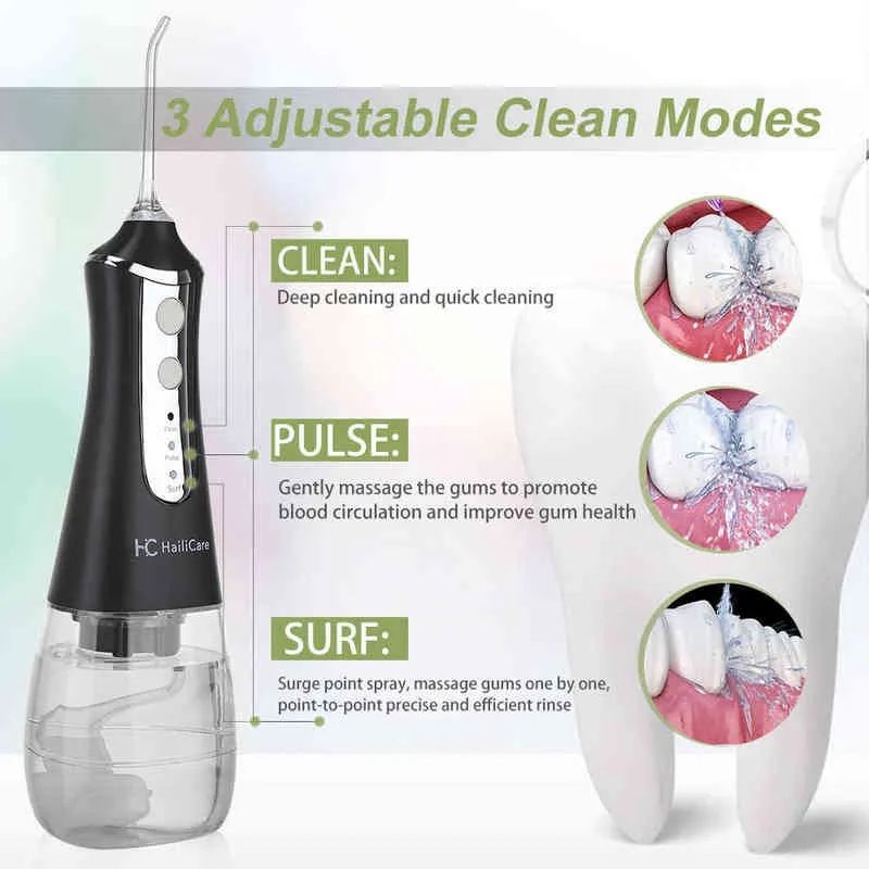 350ml Oral Irrigator Dental Water Flosser Jet USB Rechargeable pick Gum Cleaner 5 Modes Teeth Multifunction 220513