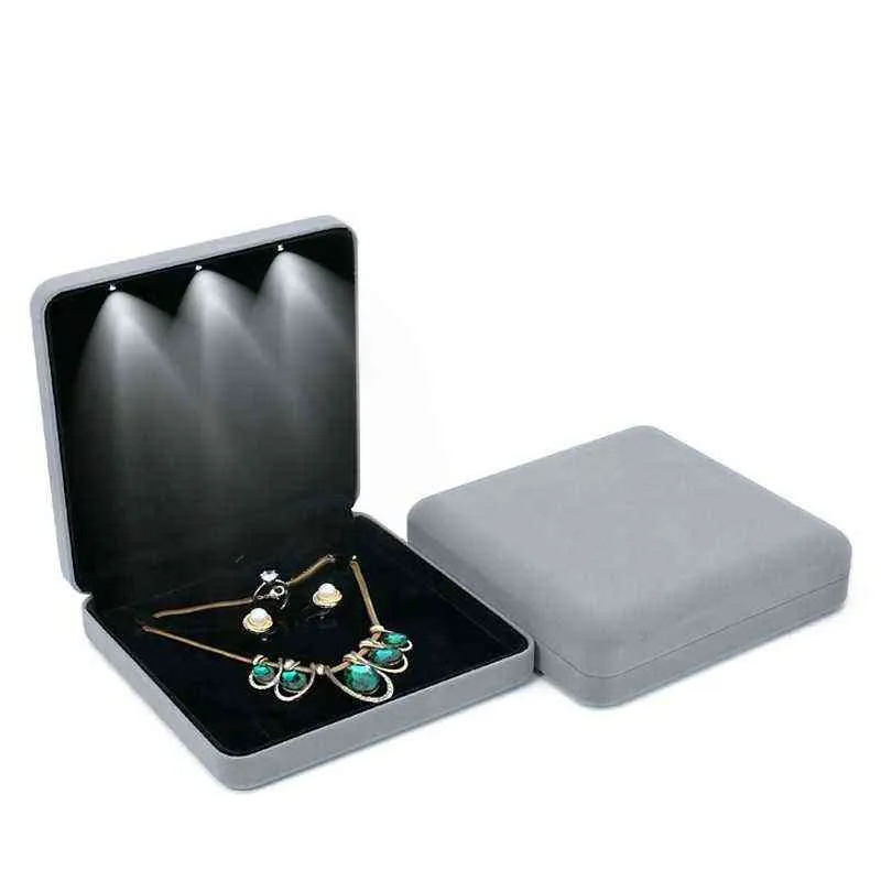 Velvet Led Light sieraden set doos ketting oorbellen ring sieraden cadeau display opslagcase met aangepaste H220505