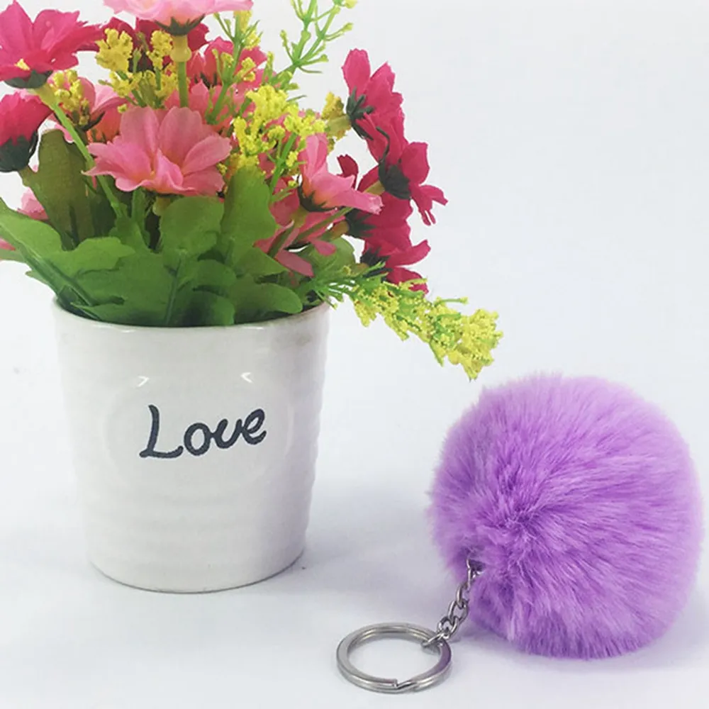 Artificial Rabbit Fur Ball Plush Fuzzy Fur Key Chain Ball Keychain Car Bag Keychain Key Ring Pendant Jewelry with Ring sxjun2