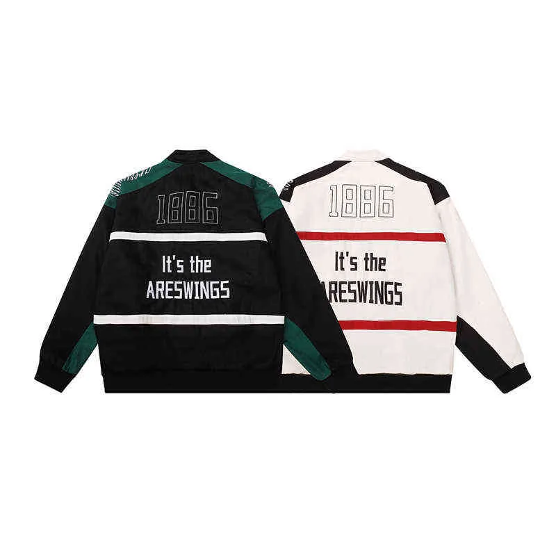 New Retro Color Match Letter Stand a righe Giacca da motociclista autunnale Mens Harajuku Streetwear Outwear Cappotto giacca a vento casual T220728