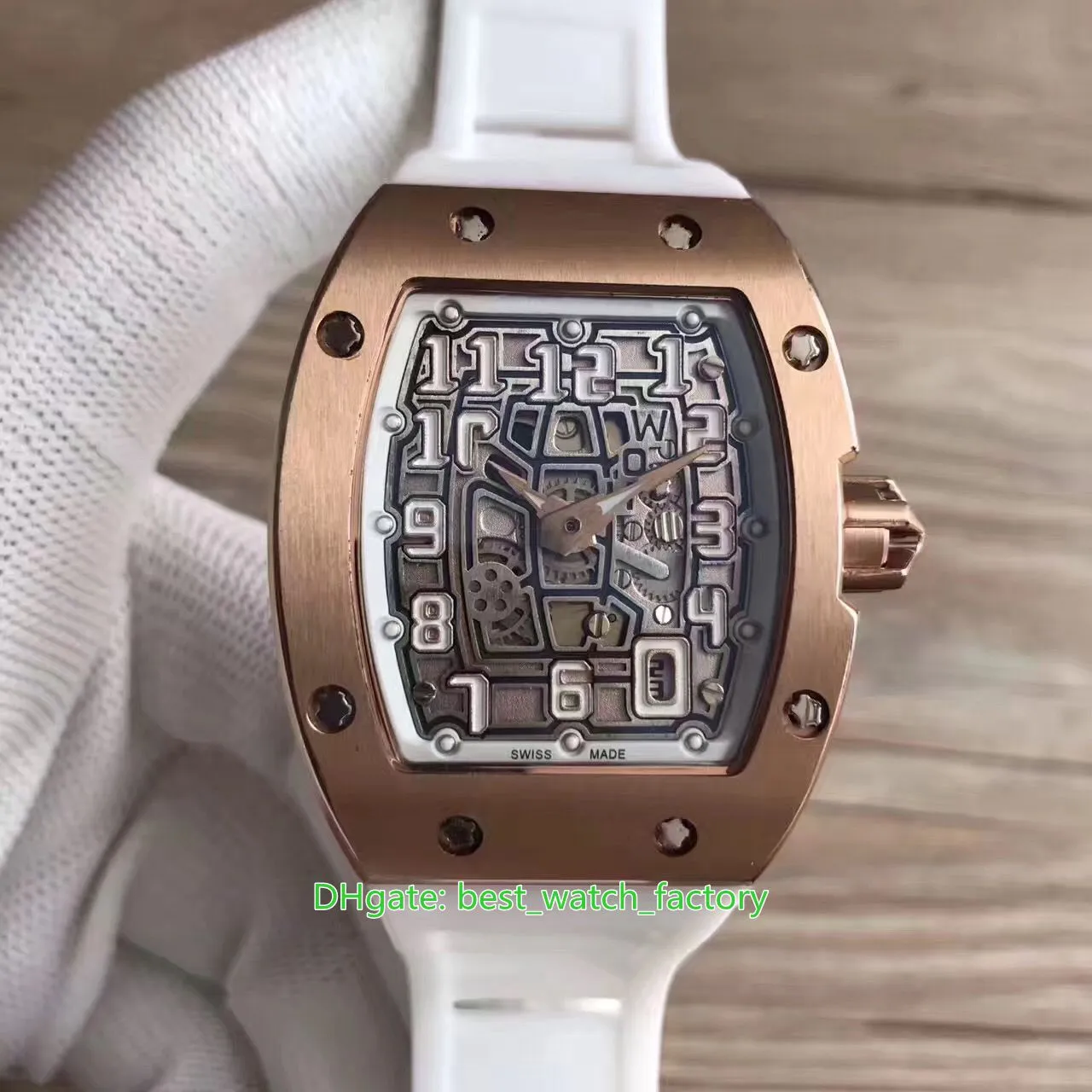 8 Stil Toppkvalitetsklockor 38mm x 48mm RM67-01Ti Extra platt skelett 18K Rose Gold Sapphire Glass Transparent Mechanical Automati264f