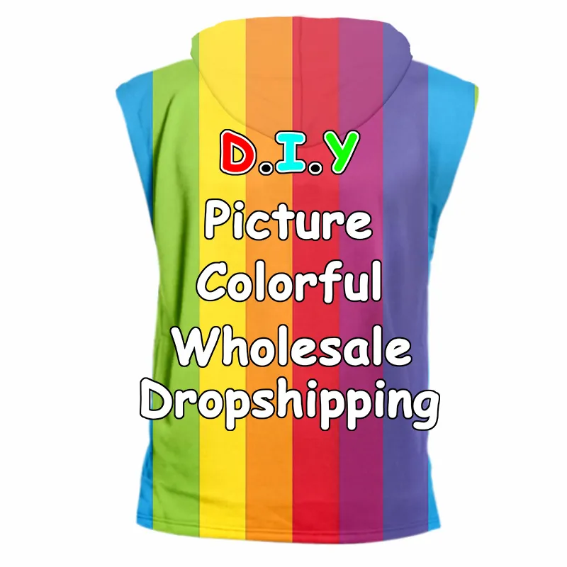 Customized EU US Size 3d Printed Mens Hooded Tank Top DIY Your Own Design Sleeveless Gym Fitness Vest Casual Tops Drop 220707