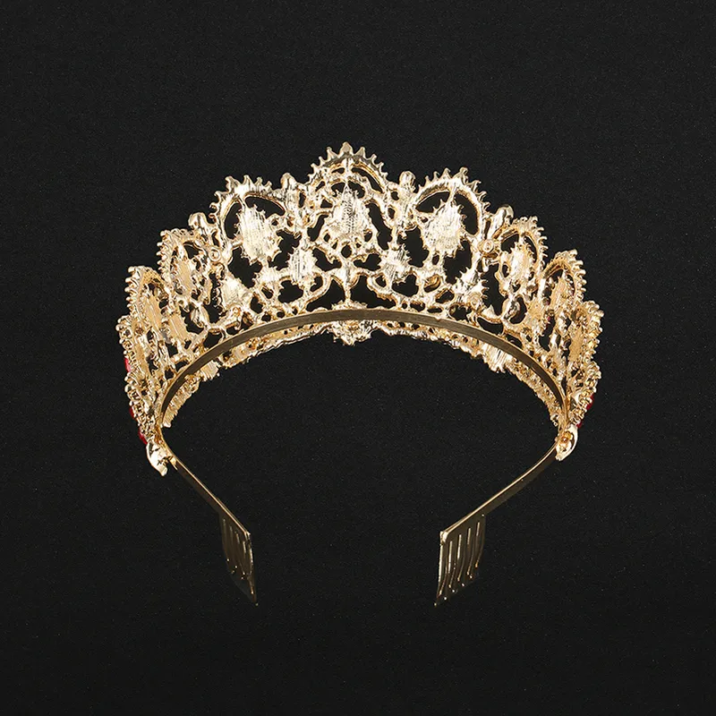 Kmvexo European Drop Green Red Crystal Tiaras Vintage Gold Rhinestones Pageant Crown med Comb Barock Wedding Hair Accessories 24095442