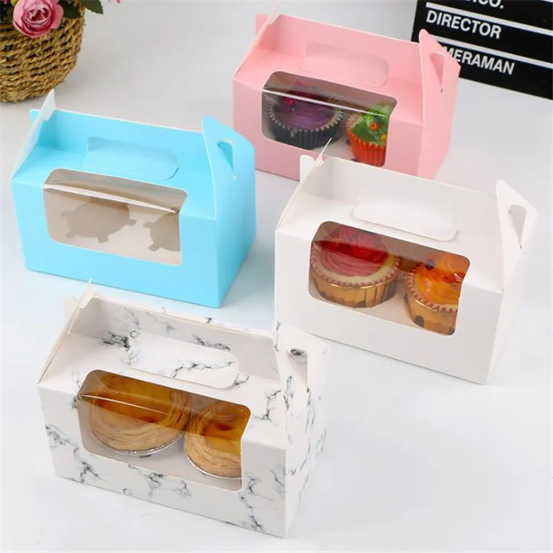 1/2/4/6 Cup Paper Cupcake Box with Window Cardboard Cake Muffin Cookies Candy Box Wedding Party Birthday Favors Baking Boxes CX220423