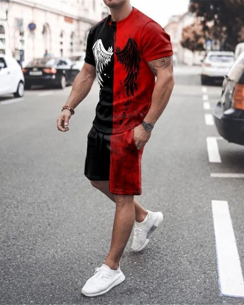 Sommartrend Herrkostym Casual Beach Shorts Set 3D Print Kläder Graffiti T-shirt med rund hals för män Kortärmad 2-delad 220615
