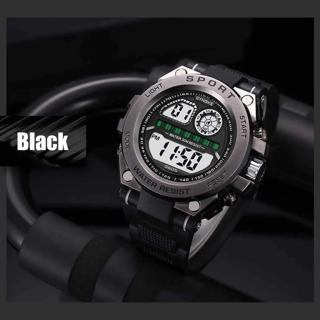 Montre numérique sport grand écran lumineux 30M étanche montre-bracelet affichage LED pour hommes boucle en acier inoxydable