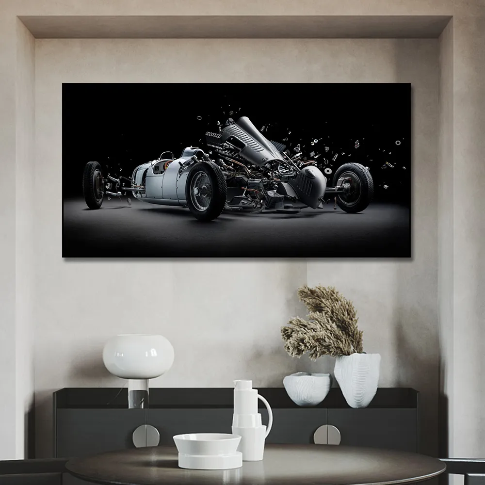 Exploding Sports Car Poster 24 Hours Of Le Mans Painting Canvas Print Nordic Home Decor Wall Art Picture For Living Room