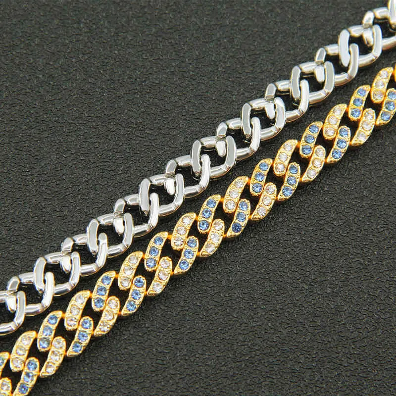 Braccialetto cubano con diamante hip-hop, personalità, discoteca, discoteca, colore, diamante, braccialetto Miami, larghezza accessoria 9 mm