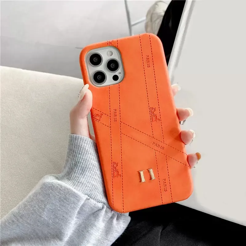 Modedesigner-Leder-Handyhüllen iPhone-Hülle für iPhone 12 13 Pro Promax 13 Mini Xr X/xs H-Buchstabenabdeckung Anti-Fall-Rosa-Orange-Telefonhülle