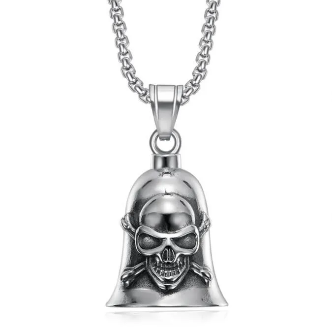 Collier avec pendentifs en forme de cloche et de crâne pour hommes, style Hip Hop Rock, en acier inoxydable, Punk, bijoux ne se décolore jamais, cadeau 237T