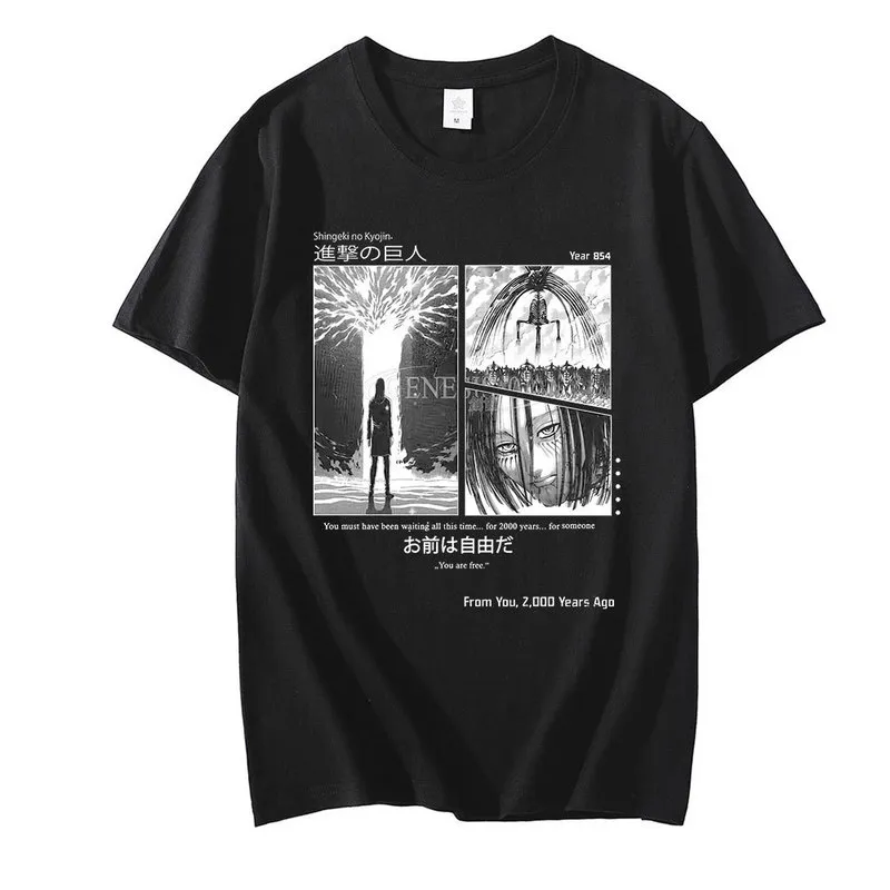 Divertido ataque de anime japonés en Titan Shingeki No Kyojin Eren Yeager camiseta hombres mujeres verano tops harajuku gráfico camisetas masculinas 220610
