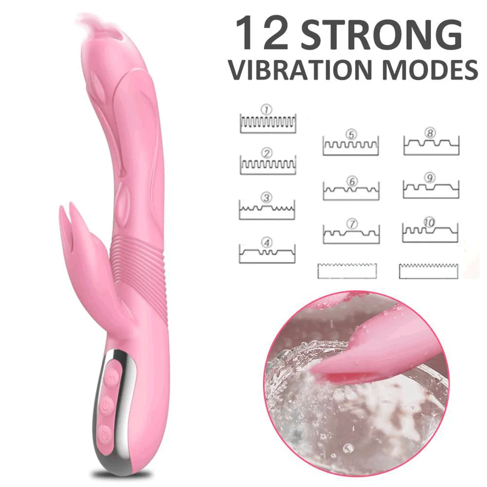 Дилдо вибратор нагревающий язык лижет кроличьи сексуальные игрушки для женщин G Spot vagina clitoris стимулятор 12 мод продукты
