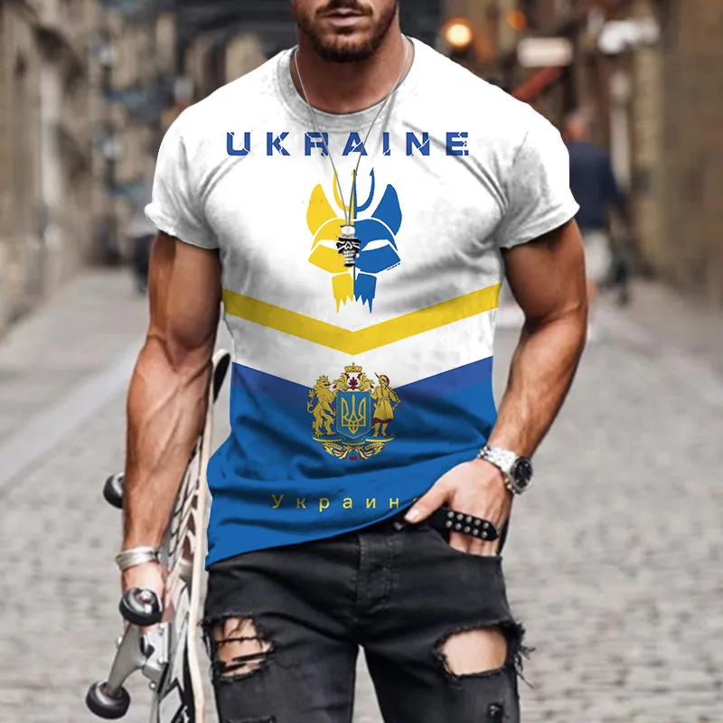 Мужская футболка с 3d принтом и флагом Украины, модная ретро Harajuku с круглым вырезом, повседневная, свободная, оверсайз, летняя 220607