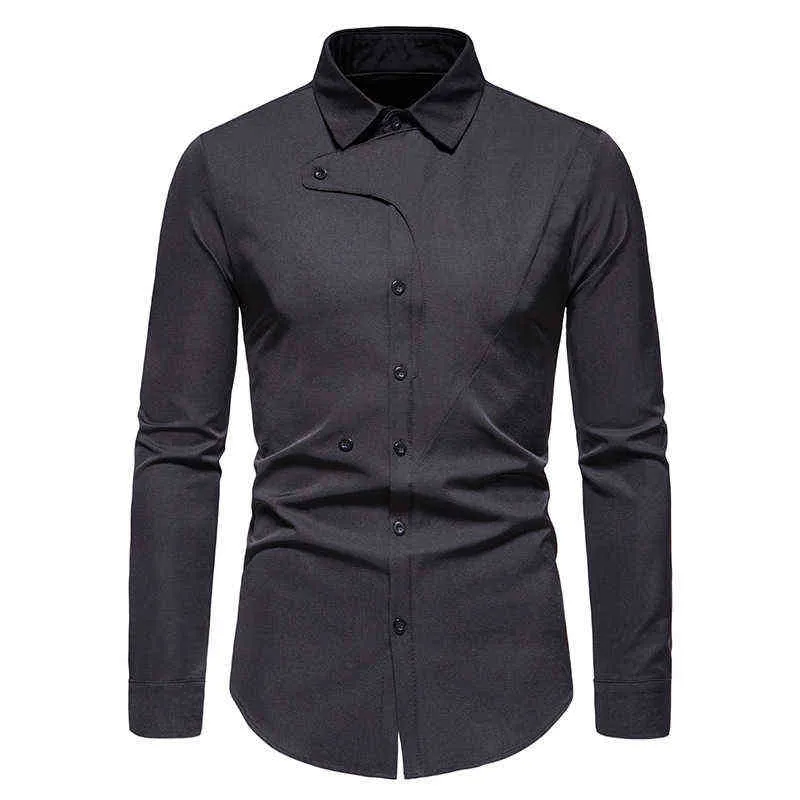 Camicie casual da uomo d'affari nere Camicie a maniche lunghe slim fit a vita bassa Camicia da uomo in cotone con bottoni Camisa Social Masculina L220704