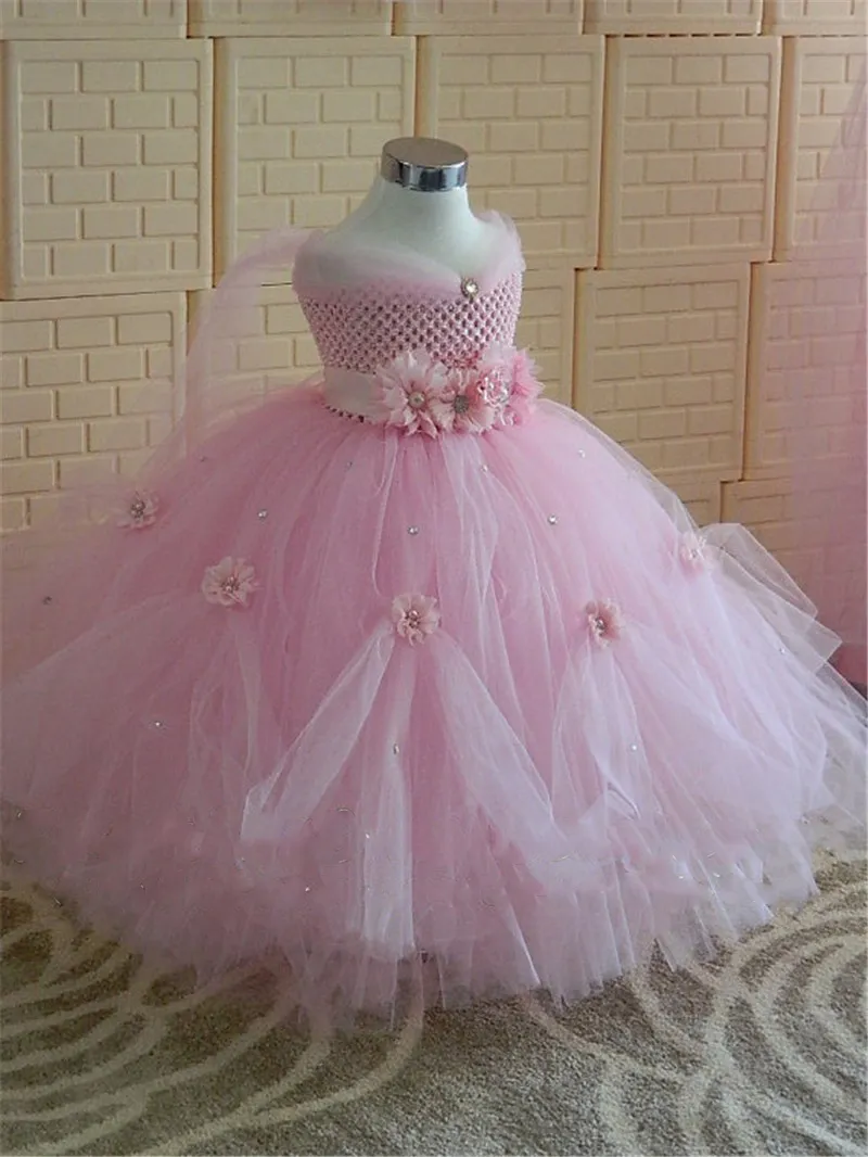 POSH DREAM Beautiful Pink Princess Tutu Dress Kids Girls Ball Gown with Perfect for Weddings Flower Girl Dresses 220422
