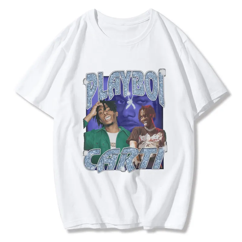 Rapper playboi carti grafisk mode tryckt t -shirt män skjorta kvinnlig tee skjorta hiphop tops överdimensionerade tees gotisk stil 90 -tal 220608