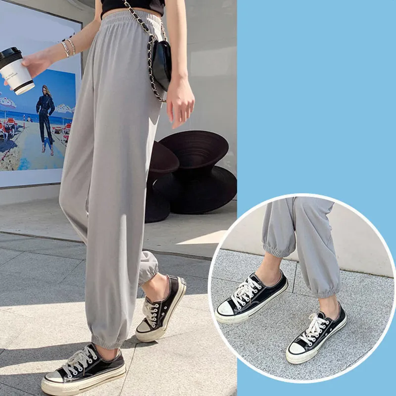 Rimocy Casual Loose Women s Harem Pants Summer Elastic High Waist Trousers Woman Comfortable Long Ice Silk Ladies 220726