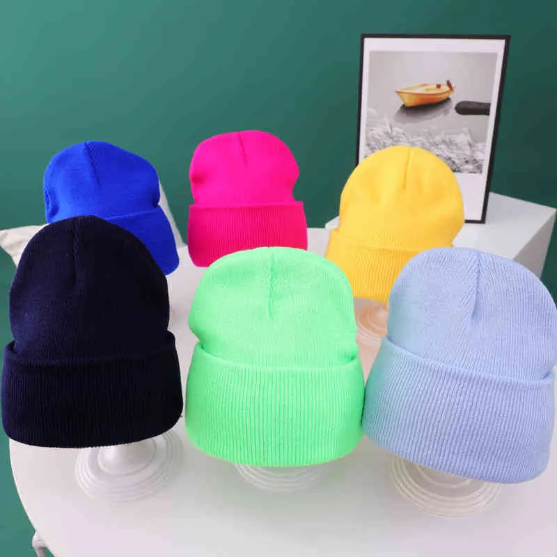 Bambini Tinta unita Cappelli lavorati a maglia Cappello Inverno Caldo Cappelli da sci Neonati Bambini Cappelli multicolore Skullies Cappellino elastico morbido Sport Bonnet J220722