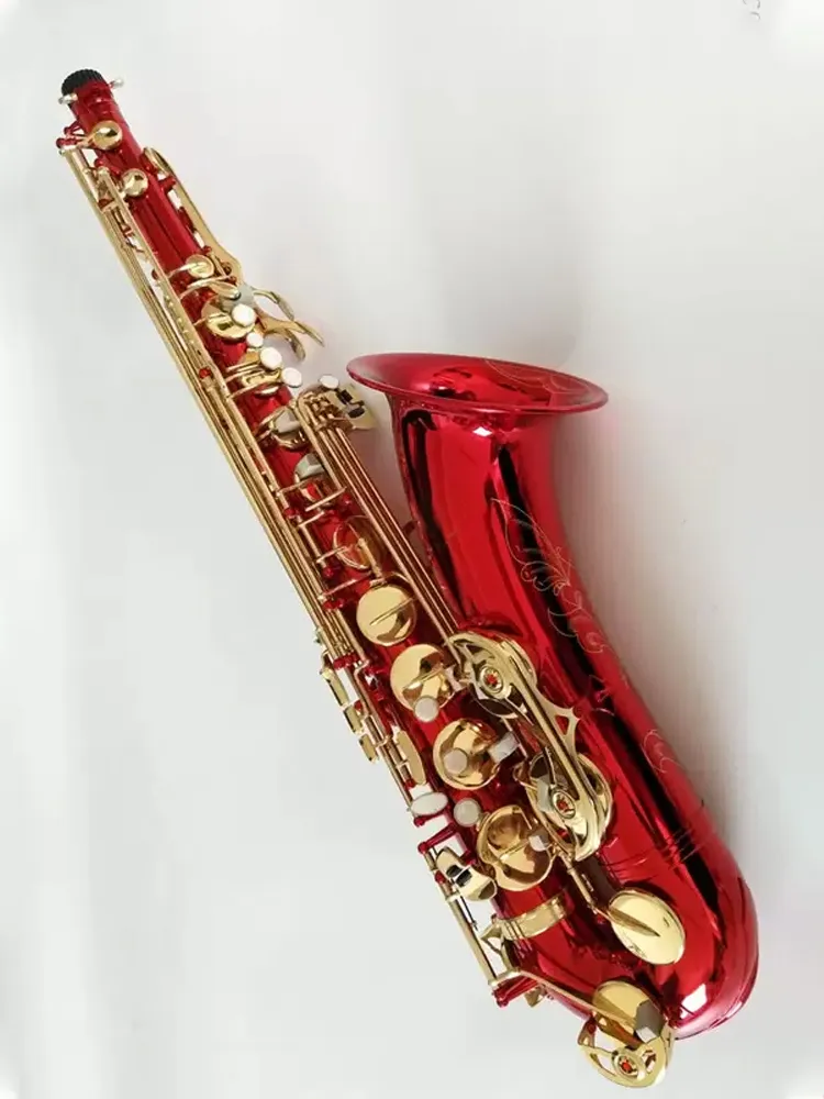 Red B-Key Professional Tenor Saxophone Brass Graving Grovalted Pattern Professional Conten Tone Toneor Sax Jazz Instrument