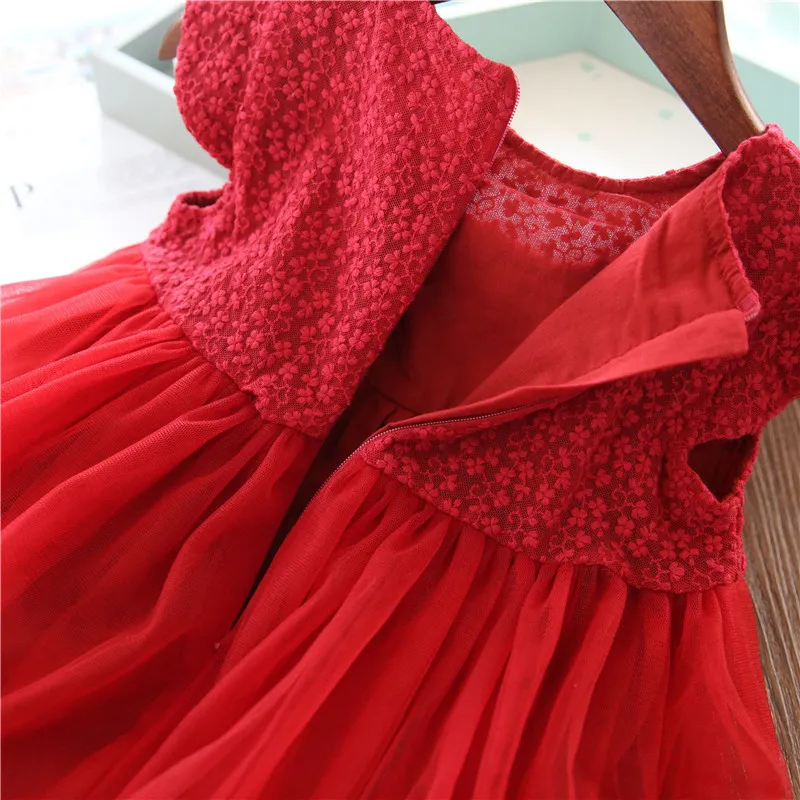 Red Girls Sukienka dla dzieci Letnie Księżniczka Koronki Haft Urodziny Wedding Party Vestidos Dzieci Jesień Odzież 220422