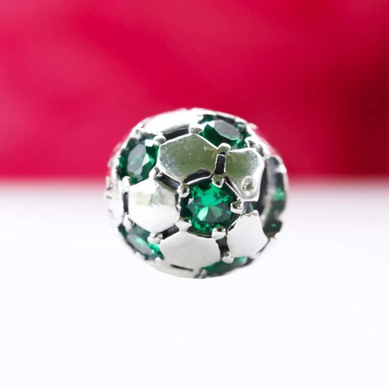 Green Sparkling Football Charms for Bracelets DIY Jewelry Making kits Loose Bead 925 Sterling Silver gift 790444CZN