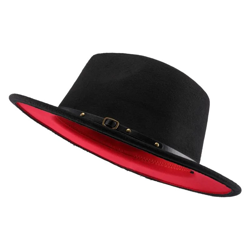 Chapéus de borda larga Jovivi moda dois tons fundo vermelho panamá trilby boné lã feltro fedora chapéu casual jazz para homens mulheres largas pros22301h