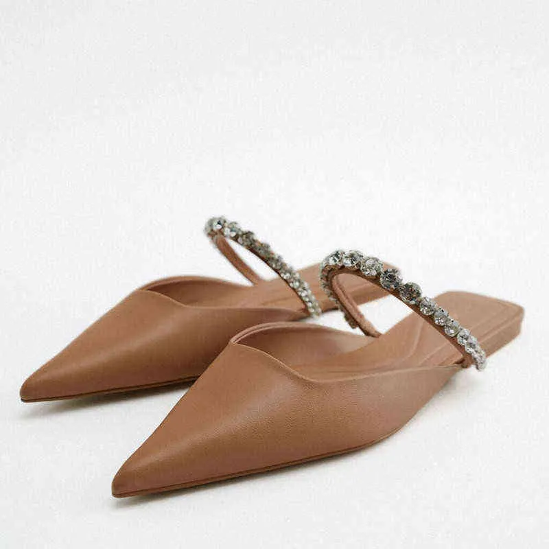 Сандалии новые плоские туфли мода 2022 поочередные камни украшения низкий каблук тапочки слингбес повседневные насосы женщины 220412