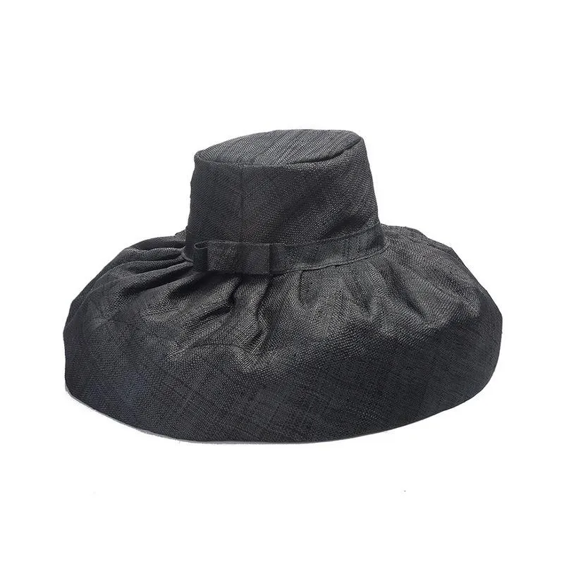 Szerokie brzegowe czapki retro hepburn styl raffia bow Big Top Hat Ladies Catwalk Fashion Party Straw Hatwide236t