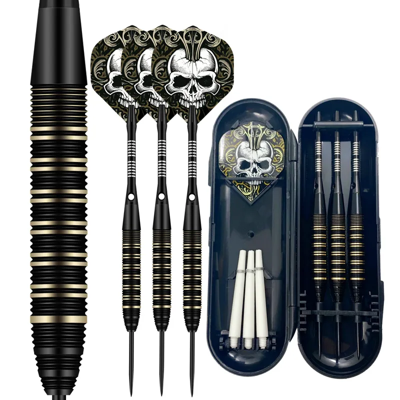 Profesional Archer dardos Juego de dardos con punta de acero de 22 gramos, barriles de latón negro 2208151829521