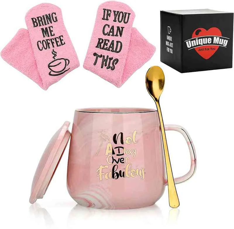 Kein Tag über fabelhafte Kaffee-Becher-Funny-Geschenke Ideen für Frauen, sie, Tochter, Freundin Keramik Marmor Becher Pink/Grau Y220511