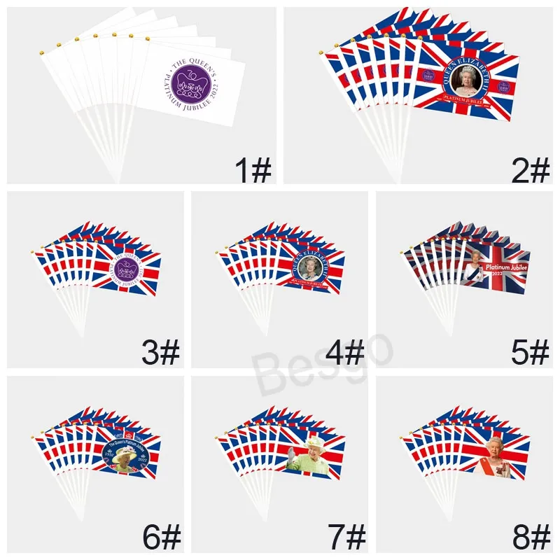 British Queen's Anniversaries Waving Flag 2022 Queen Elizabeth II Banner 70th Anniversary British Souvenir Flags With Flagpole BH6540 TYJ
