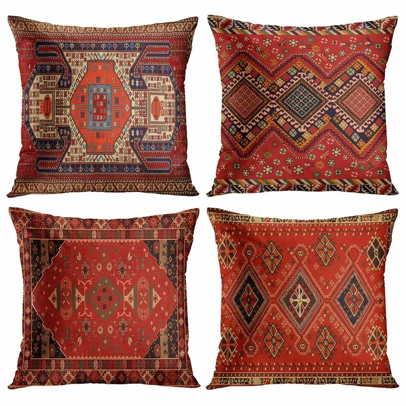 Pillow Case Red Moroccan ethnic style short plush pillowcase sofa cushion cover home decoration can be customized for you 40x40 50x50 60x60 220714