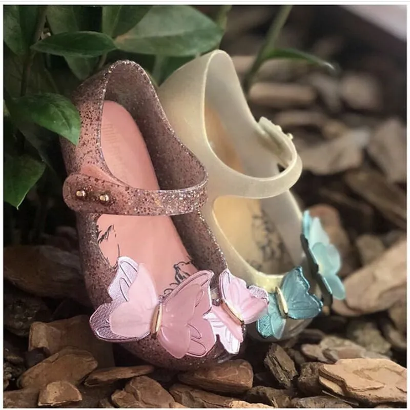 Zapatos de gelatina de mariposa brillante para niños, sandalias de playa de princesa Mini Melissa originales, zapatos de lentejuelas de PVC a la moda HMI039 220409