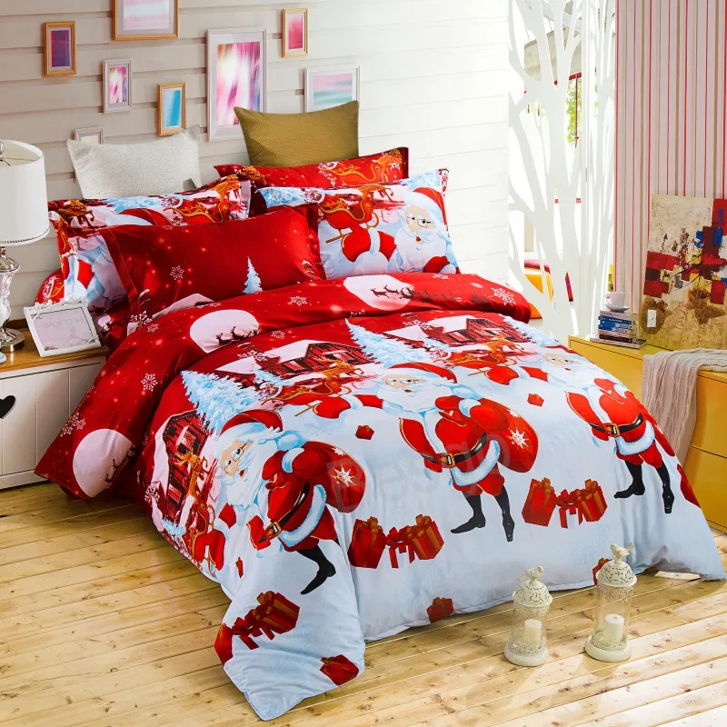Noel Yatakları Setleri Noel Baba Deer Xmas yorgan yatak sayfası yastık kılıfı set çok renkli polyester ev yatakları bh7070 tyj